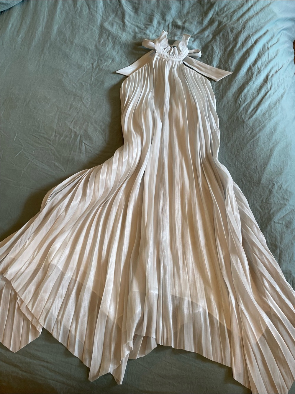 AllSaints Alaya Pleated Halter Neck Maxi Dress Chalk White NWT US 0